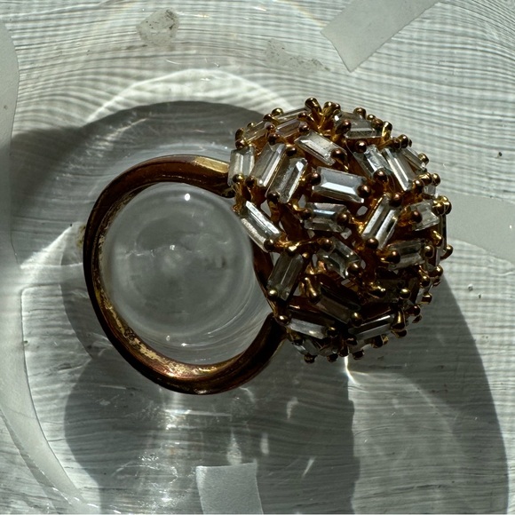 Large Gold rhinestone “ball” ring w/ rectangle muted rhinestones pieces -Size 8 - Picture 8 of 11